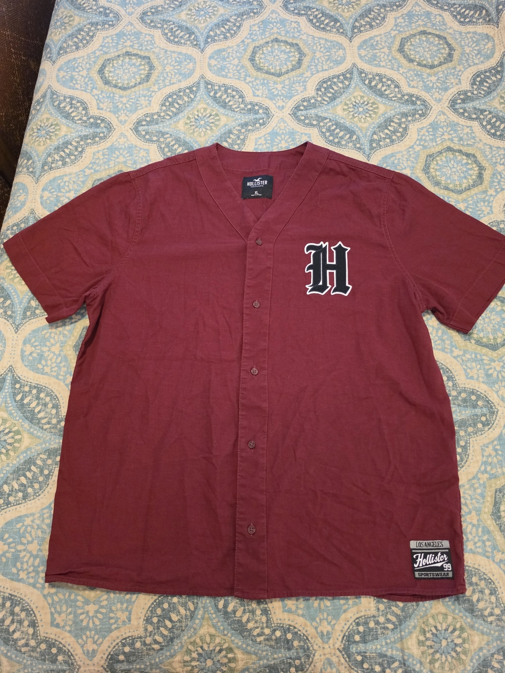 HOLLISTER CO. SPORTSWEAR LOS ANGELES MAROON BASEBALL JERSEY SHIRT INDIE SLEAZE